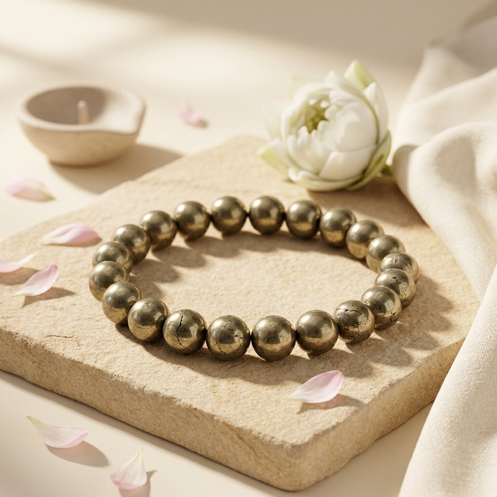 Natural Pyrite Bracelet – 8mm Gemstone Jewellery – Good Habiitss