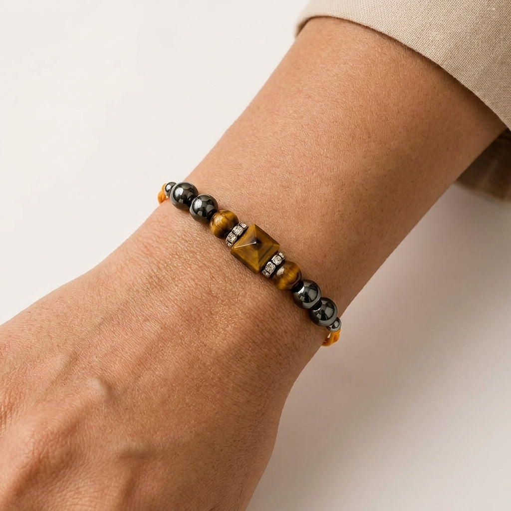 Tiger Eye Pyramid Rakhi with Hematite – Gemstone-Inspired Gift – Good Habiitss