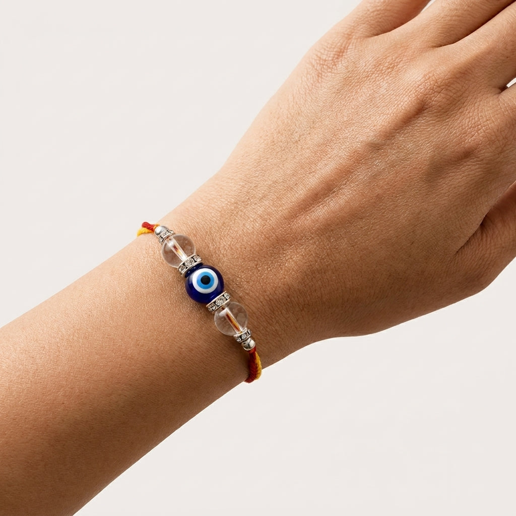 Clear Quartz Evil Eye Rakhi – Crystal-Inspired Raksha Bandhan Gift – Good Habiitss