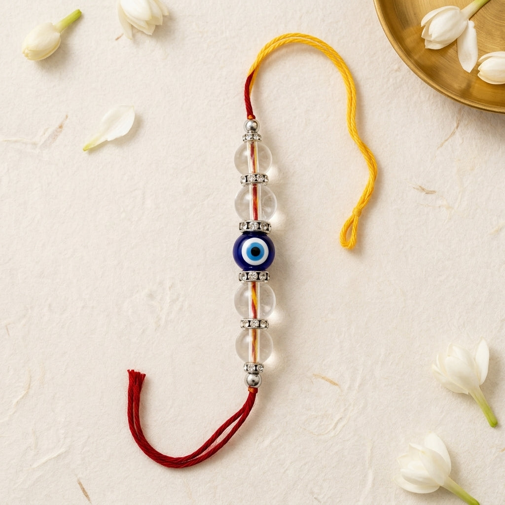 Clear Quartz Evil Eye Rakhi – Crystal-Inspired Raksha Bandhan Gift – Good Habiitss