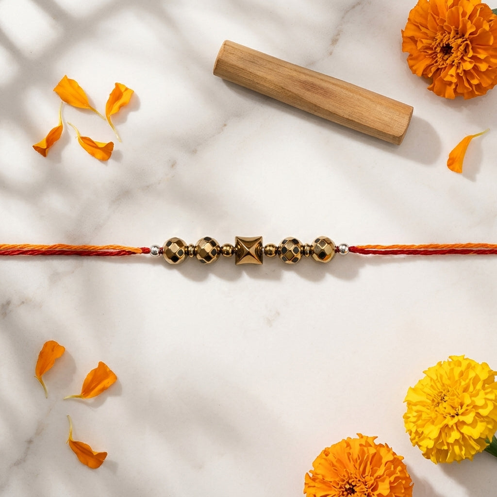 Golden Hematite Pyramid Rakhi – Geometric Raksha Bandhan Gift – Good Habiitss