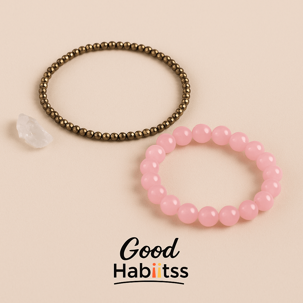 Pyrite Anklet with Rose Quartz Bracelet Combo - GOOD HABITSS