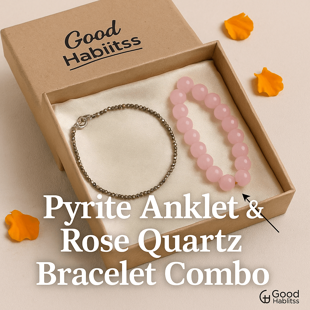 Pyrite Anklet with Rose Quartz Bracelet Combo - GOOD HABITSS