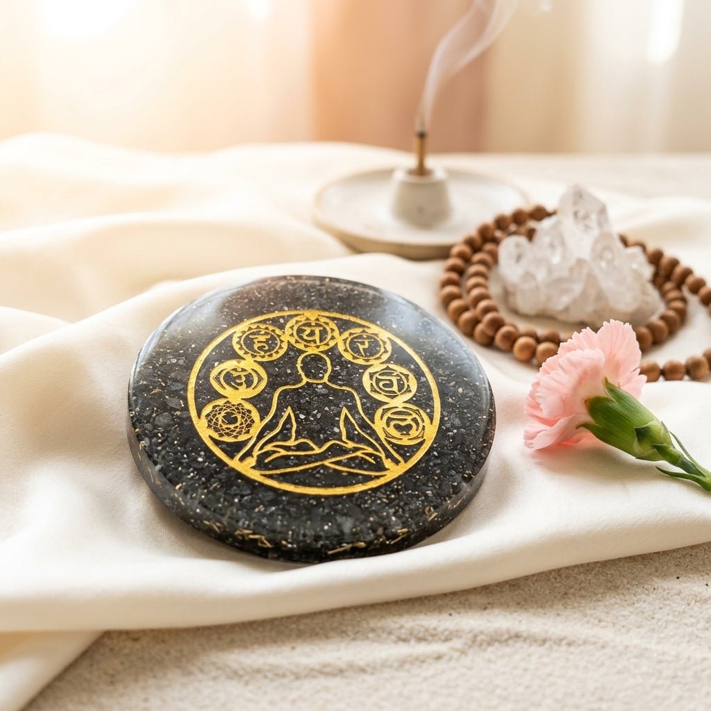 Pyrite Orgonite 7 Chakra Healing Meditation Yantra Plate - GOOD HABITSS