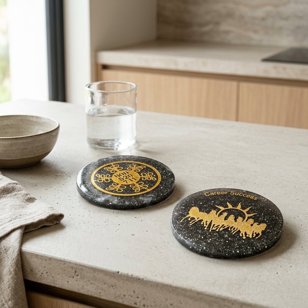 Pyrite Orgonite 7 Horse Success &amp; Wealth Yantra Plate - GOOD HABITSS