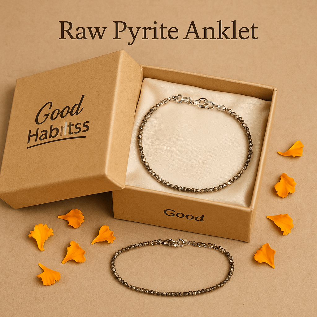 Raw Pyrite Anklet | Stone of Money, Protection & Power - GOOD HABITSS