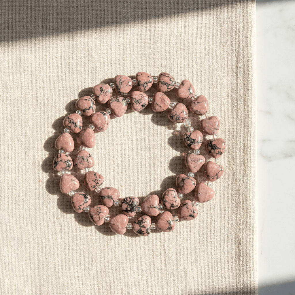 Rhodonite Heart Crystal Beads Line - GOOD HABITSS