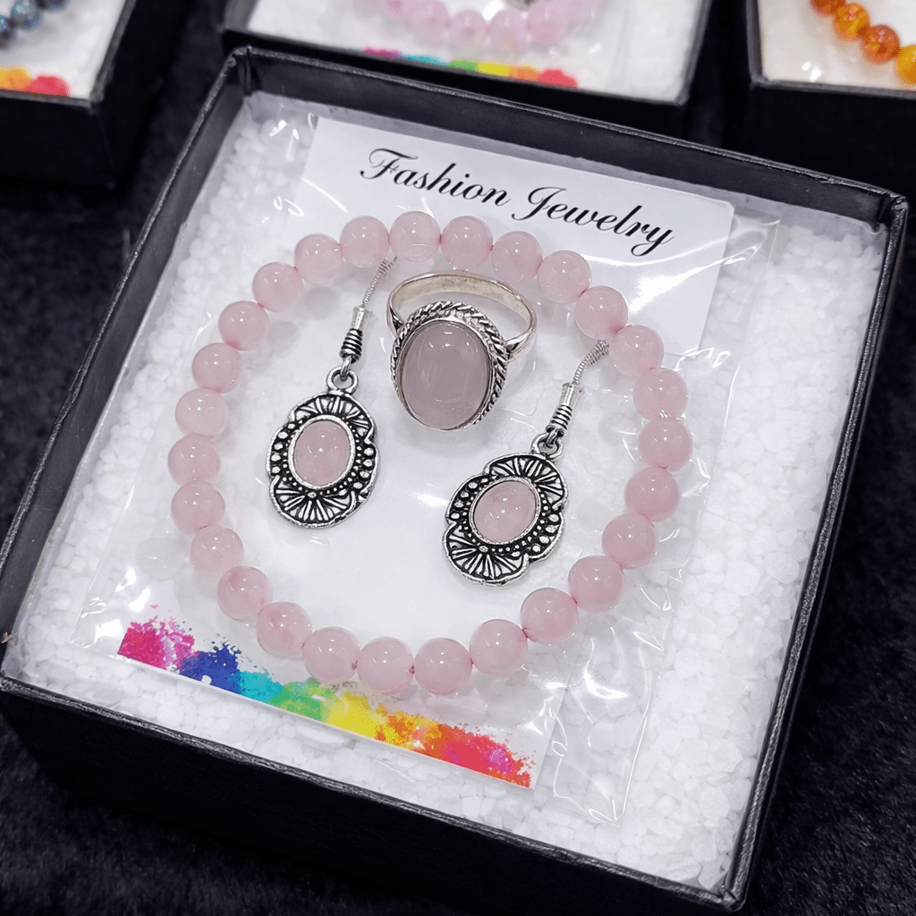Rose Quartz Healing Crystal Jewelry Set - GOOD HABITSS