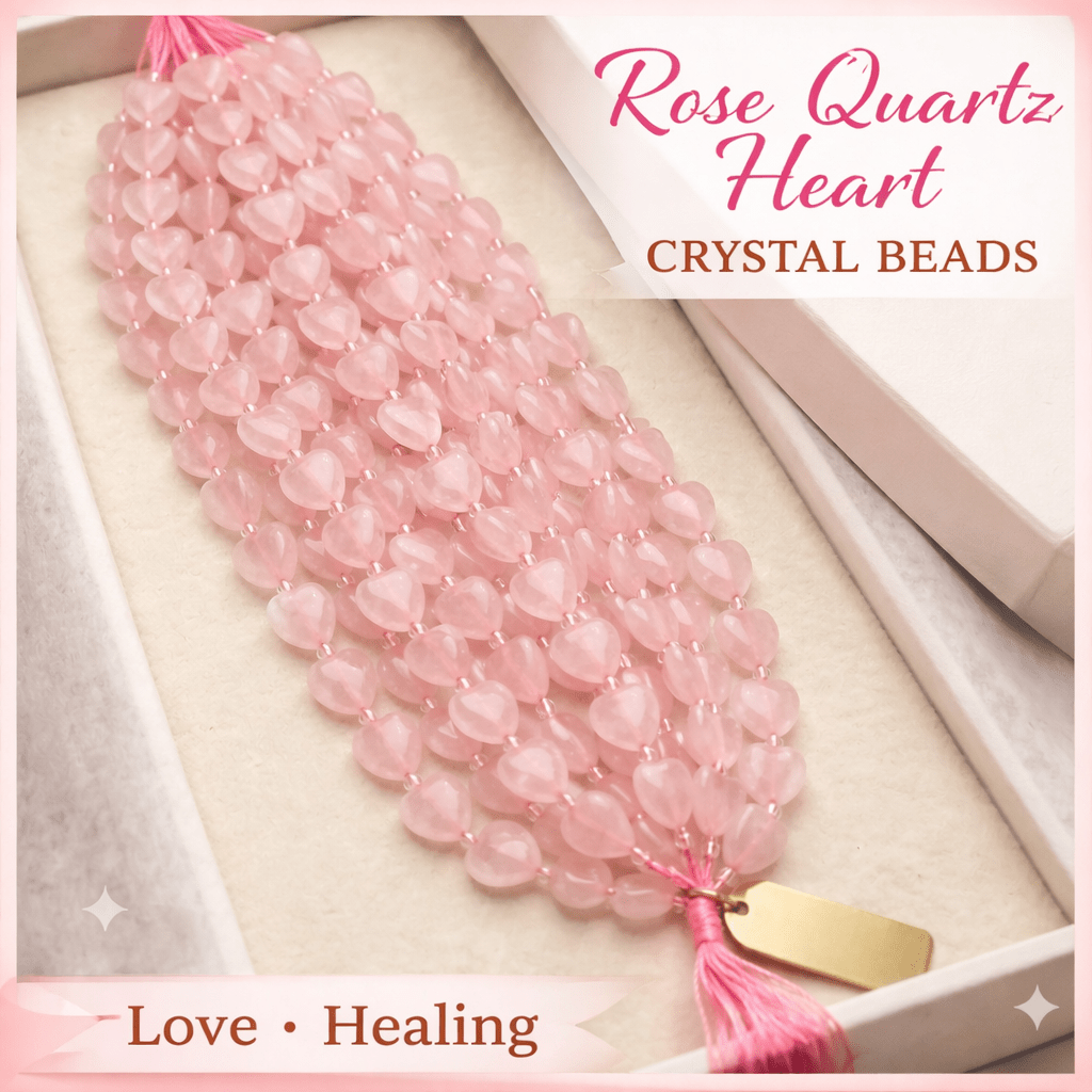 Rose Quartz Heart Crystal Beads Line - GOOD HABITSS