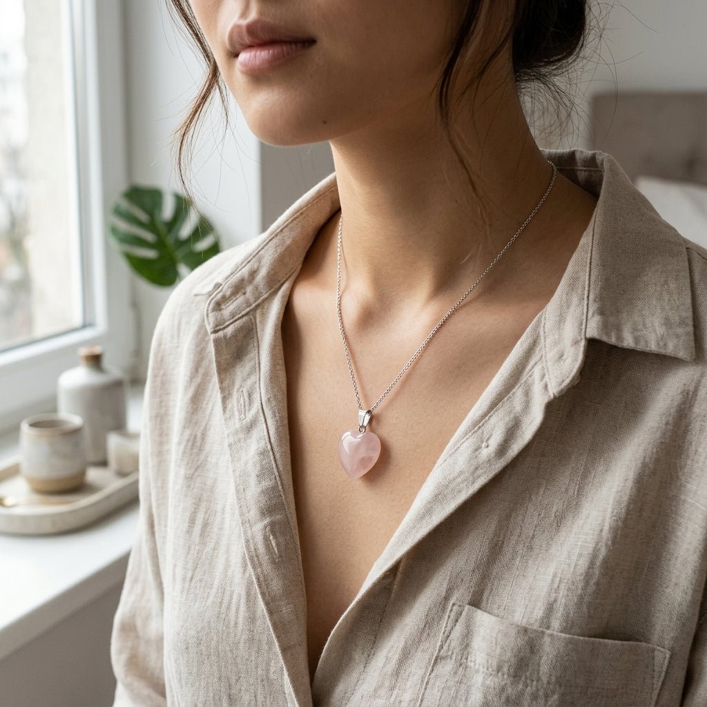 Rose Quartz Heart Pendant - GOOD HABITSS