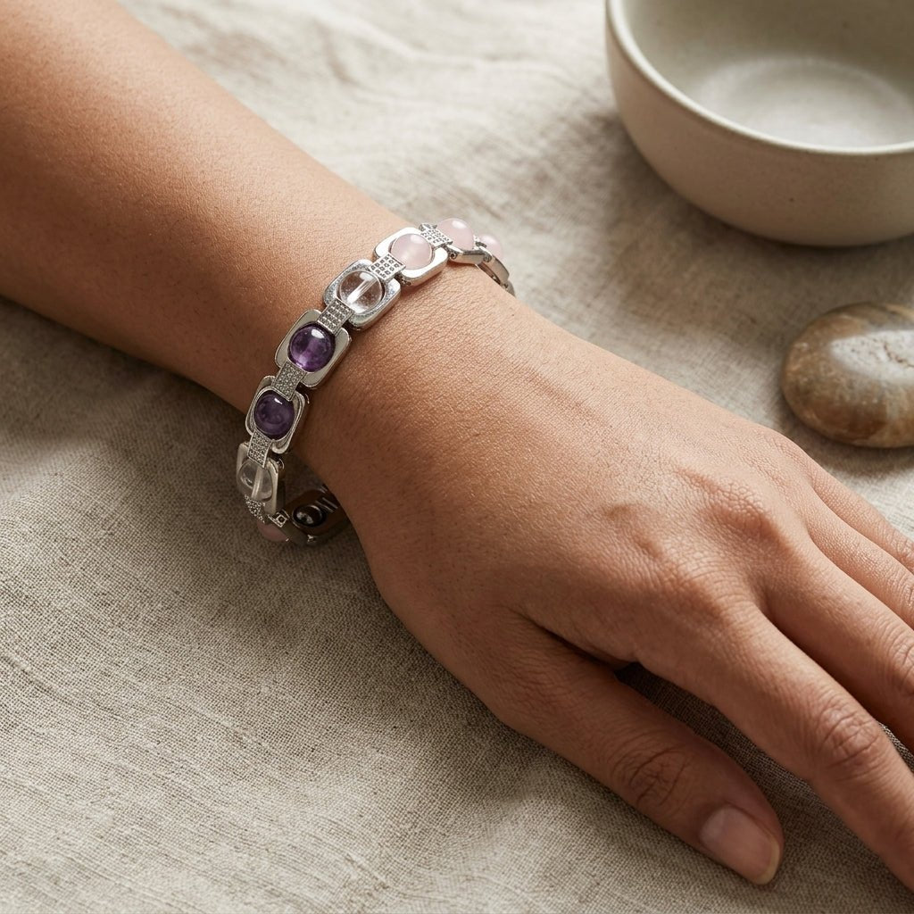 Rose Quartz Metal Bracelet - GOOD HABITSS