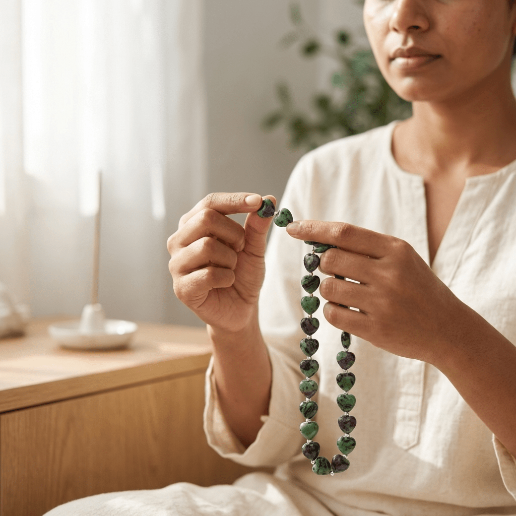 Ruby Zoisite Heart Crystal Beads Line - GOOD HABITSS