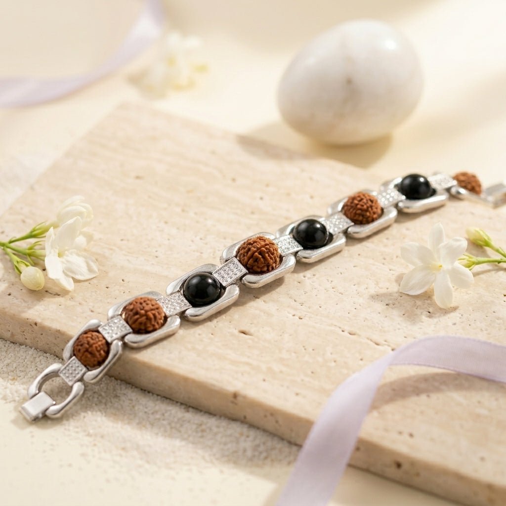 Rudraksha and Karungali Metal Bracelet - GOOD HABITSS