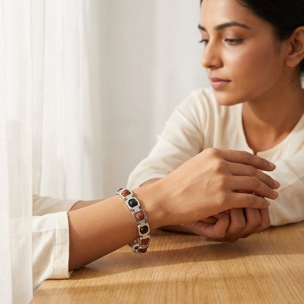 Rudraksha and Karungali Metal Bracelet - GOOD HABITSS