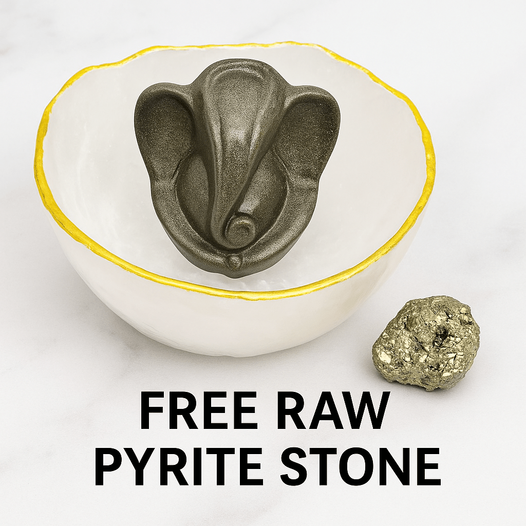 Selenite Bowl with Ganesha Pyrite Idol with FREE RAW PYRITE STONE (100 GM) - GOOD HABITSS