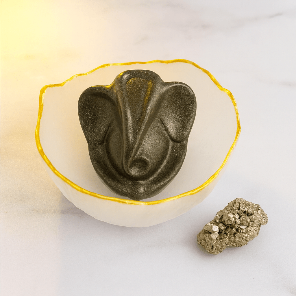 Selenite Bowl with Ganesha Pyrite Idol with FREE RAW PYRITE STONE (100 GM) - GOOD HABITSS