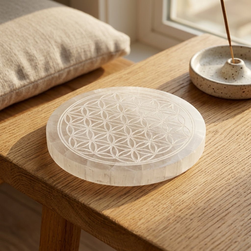 Selenite Flower of Life Charging Plate - GOOD HABITSS