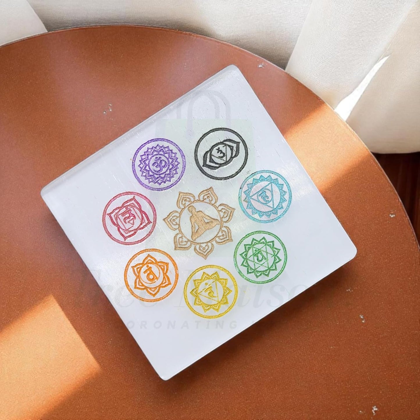 Selenite Seven Chakra Crystal Charging Plate - GOOD HABITSS