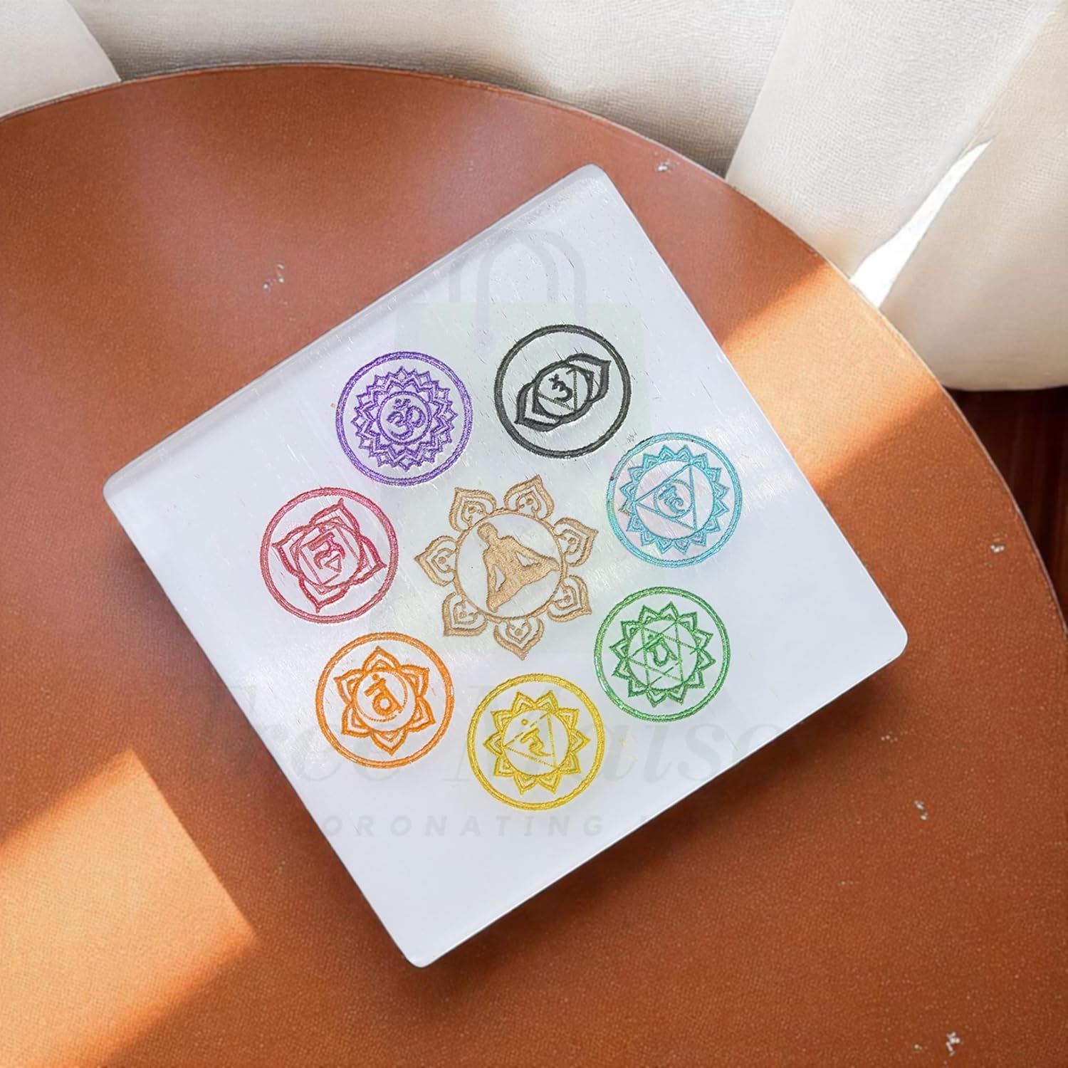 Selenite Seven Chakra Crystal Charging Plate - GOOD HABITSS
