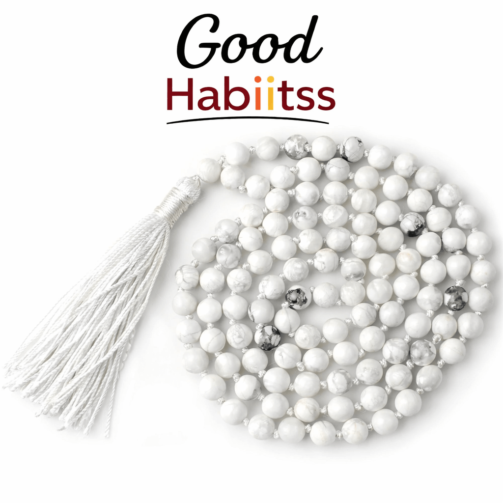 White Howlite Mala Necklace 108 Mala Beads, 108 Prayer Beads, Buddhist Meditation Mala - GOOD HABITSS