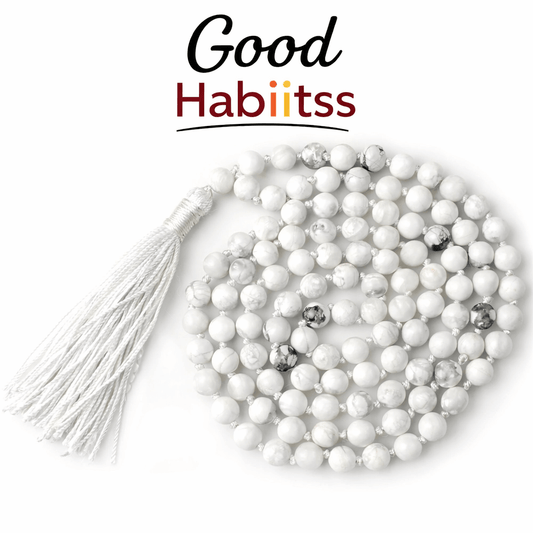 White Howlite Mala Necklace 108 Mala Beads, 108 Prayer Beads, Buddhist Meditation Mala - GOOD HABITSS